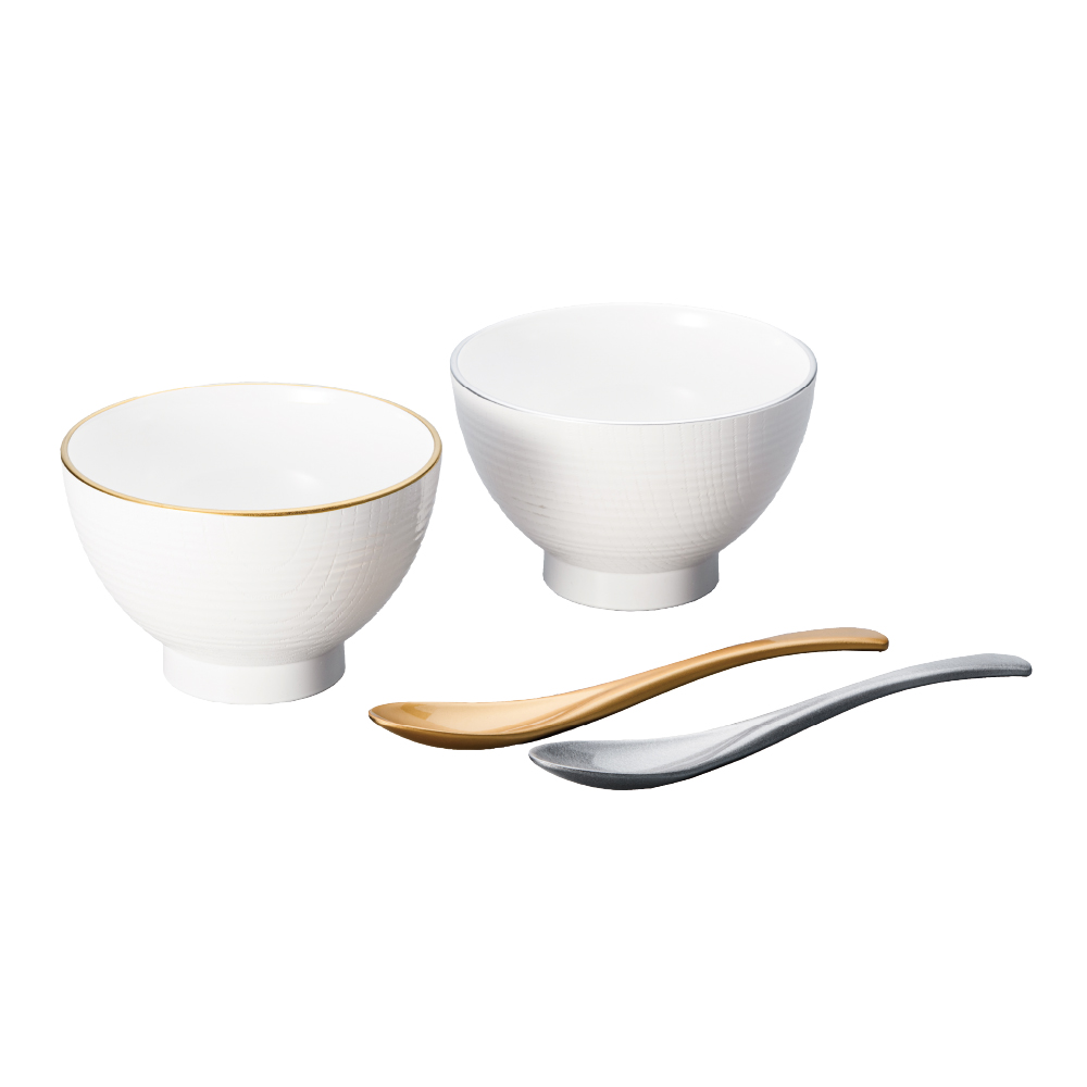 渕金銀ペア木目汁椀（金銀かゆスプーン付）