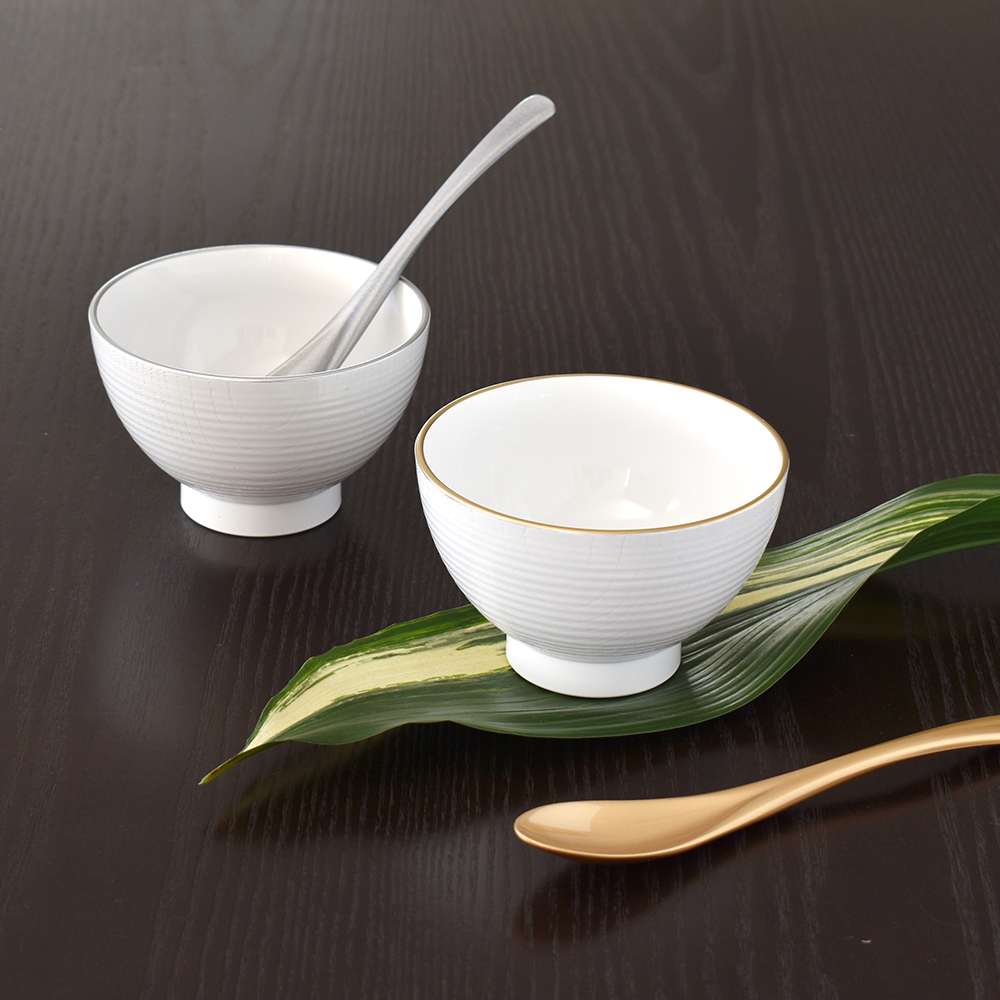 渕金銀ペア木目汁椀（金銀かゆスプーン付）