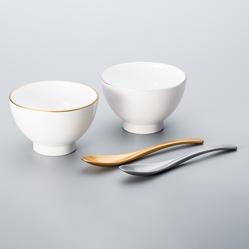 渕金銀ペア木目汁椀（金銀かゆスプーン付）